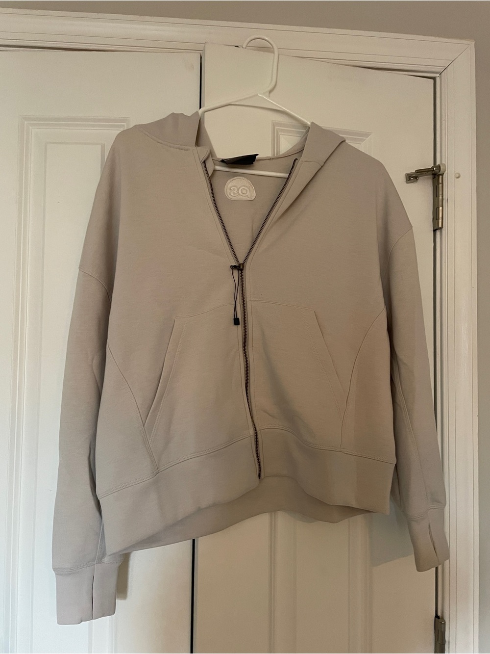 Light Beige Zip-Up Bomber Hoodie